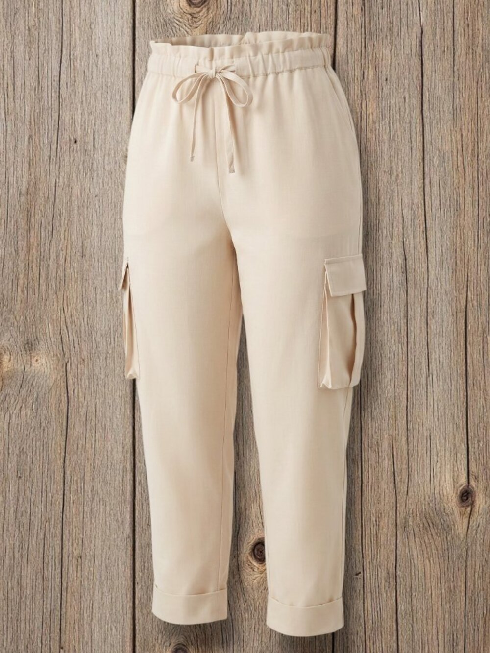 CAMI NYC Cream Silk & Linen Paperbag Waist Cargo Utility Pants L